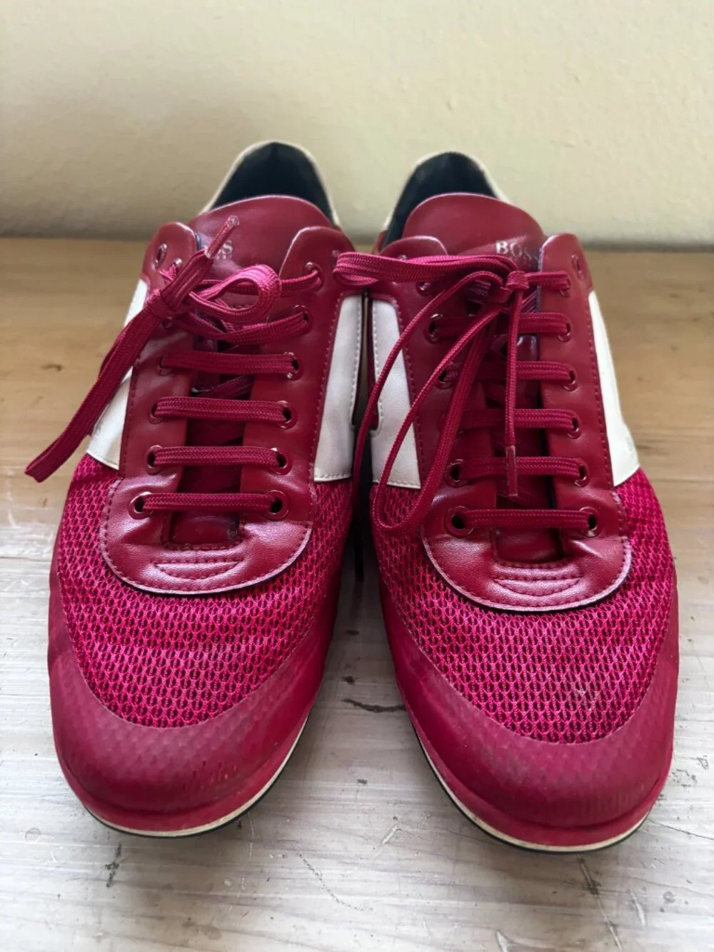 Hugo Boss Saturn Lowp Sneakers Men's EU 43 US 10 Red White Mesh Leather Shoes